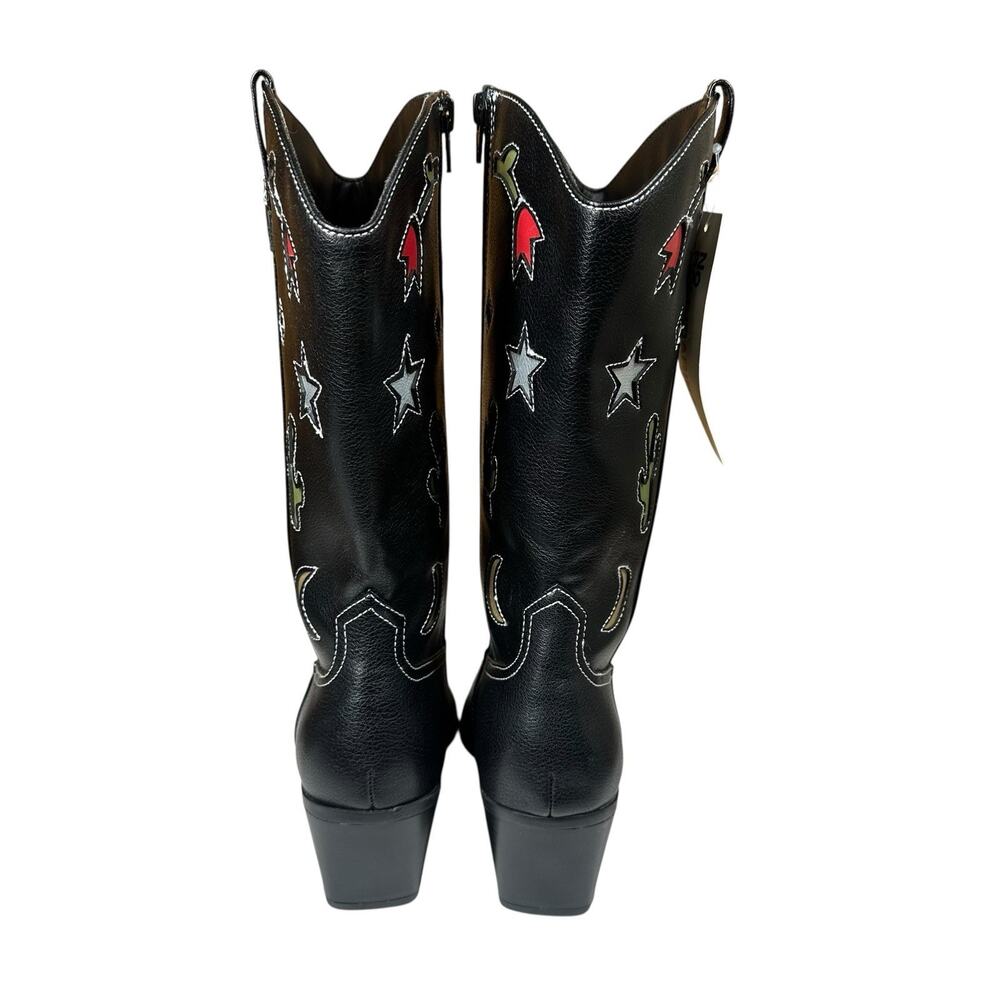 No Boundaries Western Cowgirl Boots Cactus Moon Star Black Faux Leather Womens 9 - Picture 8 of 10